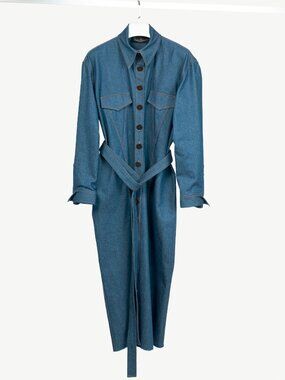 Marmar Halim Blue Denim Buttoned Belted Shirt Dress